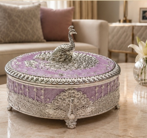 GS-2086M Royal Round Peacock 4-Partition Hamper Box